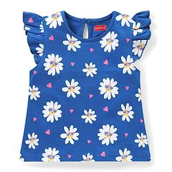 Babyhug Cotton Frill Sleeves Tops With Hearts Graphics Pack of 3 - Multicolor