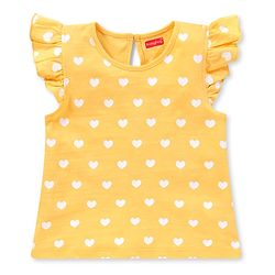 Babyhug Cotton Frill Sleeves Tops With Hearts Graphics Pack of 3 - Multicolor