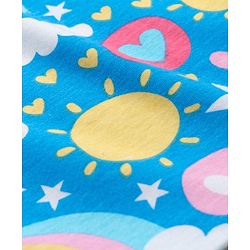 Babyhug Single Jersey Knit Frill Sleeves Nighty with Rainbow & Star Print - Blue