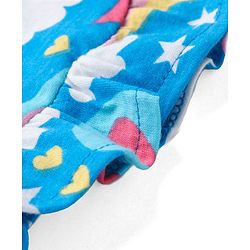 Babyhug Single Jersey Knit Frill Sleeves Nighty with Rainbow & Star Print - Blue