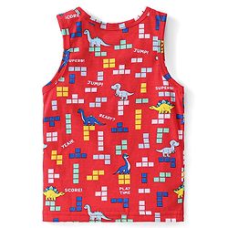 Babyhug 100% Cotton Knit Sleeveless Sando Dino Print - Red