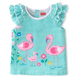Babyhug Cotton Knit Frill Sleeves Top With  Swam Print - White & Blue