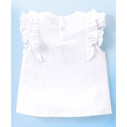 Babyhug Cotton Knit Frill Sleeves Floral Bouquet Printed Top with Frill Detailing - White