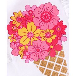 Babyhug Cotton Knit Frill Sleeves Floral Bouquet Printed Top with Frill Detailing - White