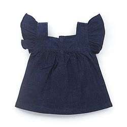 Babyhug Cotton Woven Half Sleeves Top with Floral Embroidery - Navy