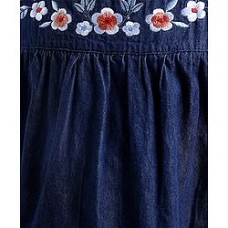 Babyhug Cotton Woven Half Sleeves Top with Floral Embroidery - Navy