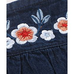 Babyhug Cotton Woven Half Sleeves Top with Floral Embroidery - Navy