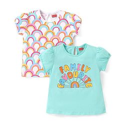 Babyhug Cotton Half Sleeves Top Text Print Pack of 2 - Multicolour