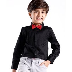 Babyhug Cotton Lycra Woven Full Sleeve Solid Shirt with Bow Applique - Black