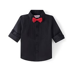 Babyhug Cotton Lycra Woven Full Sleeve Solid Shirt with Bow Applique - Black