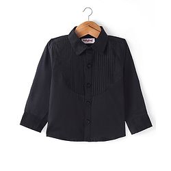 Babyhug Cotton Lycra Woven Full Sleeve Solid Shirt with Bow Applique - Black
