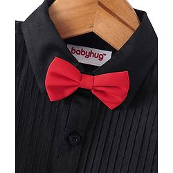 Babyhug Cotton Lycra Woven Full Sleeve Solid Shirt with Bow Applique - Black