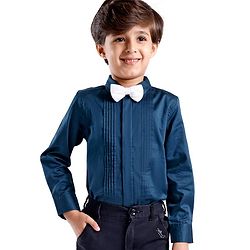 Babyhug Cotton Woven Full Sleeves Party Wear Solid Color Shirt with Bow - Blue