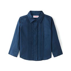 Babyhug Cotton Woven Full Sleeves Party Wear Solid Color Shirt with Bow - Blue