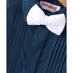 Babyhug Cotton Woven Full Sleeves Party Wear Solid Color Shirt with Bow - Blue