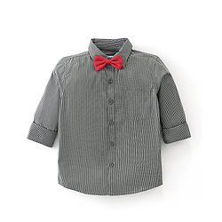 Babyhug Cotton Knit Full Sleeves Striped Shirt & Trouser With Bow - Black