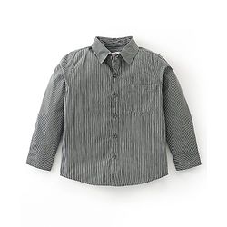 Babyhug Cotton Knit Full Sleeves Striped Shirt & Trouser With Bow - Black