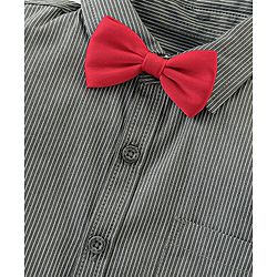 Babyhug Cotton Knit Full Sleeves Striped Shirt & Trouser With Bow - Black