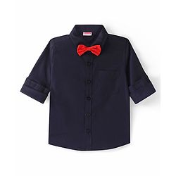 Babyhug Cotton Woven Full Sleeves Party Shirt Solid Colour with Bow - Navy Blue