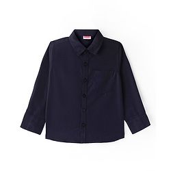 Babyhug Cotton Woven Full Sleeves Party Shirt Solid Colour with Bow - Navy Blue