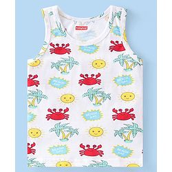 Babyhug 100% Cotton Knit Sleeveless Sando With Crab Print - White