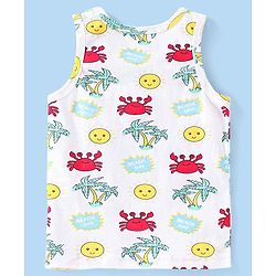 Babyhug 100% Cotton Knit Sleeveless Sando With Crab Print - White