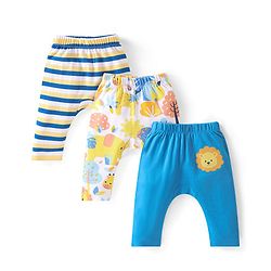 Babyhug Cotton Interlock Knit Full Length Diaper Leggings Stripes & Animal Print Pack Of 3 - Multicolor