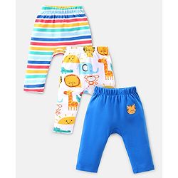 Babyhug Interlock Knit Full Length Diaper Pants Animal Print Pack of 3 - Multicolour
