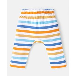 Babyhug Cotton Knit  Full Length Striped Diaper Leggings with Animal Print Pack of 3 - Multicolour