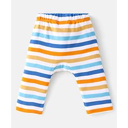 Babyhug Cotton Knit  Full Length Striped Diaper Leggings with Animal Print Pack of 3 - Multicolour