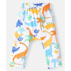 Babyhug Cotton Knit  Full Length Striped Diaper Leggings with Animal Print Pack of 3 - Multicolour