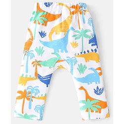 Babyhug Cotton Knit  Full Length Striped Diaper Leggings with Animal Print Pack of 3 - Multicolour