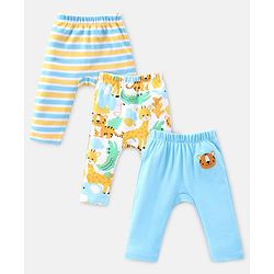 Babyhug Interlock Knit Full Length Diaper Pants Animal Print Pack of 3 - Multicolour