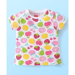 Babyhug Single Jersey Knit Half Sleeves Fruits Printed Night Suit - White