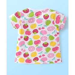 Babyhug Single Jersey Knit Half Sleeves Fruits Printed Night Suit - White