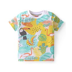 Babyhug Cotton Knit Half Sleeves Night Suit With Tropical Theme - Multicolor