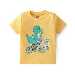 Babyhug Single Jersey Knit Half Sleeves Night Suit With Dino Print - Yellow