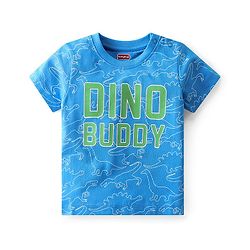 Babyhug Single Jersey Knit Half Sleeves Night Suit With Dino Print - Blue