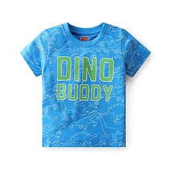 Babyhug Single Jersey Knit Half Sleeves Night Suit With Dino Print - Blue