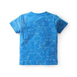 Babyhug Single Jersey Knit Half Sleeves Night Suit With Dino Print - Blue