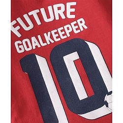 Babyhug Single Jersey Knit Half Sleeves Night Suit with Football Print - Red & Navy Blue