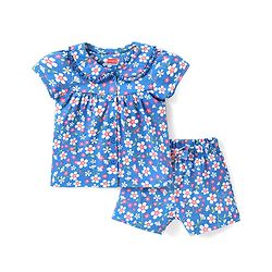 Babyhug Cotton Half Sleeves Night Suit With Floral Print - Blue