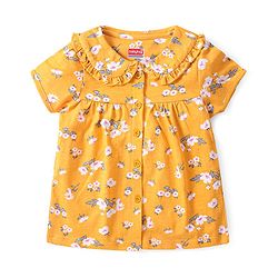 Babyhug Cotton Knit Single Jersey Half Sleeves Night Suit With Floral Print - Yellow
