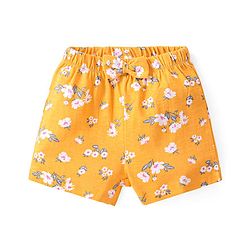 Babyhug Cotton Knit Single Jersey Half Sleeves Night Suit With Floral Print - Yellow