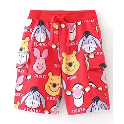 Babyhug Disney 100% Cotton Knit  Shorts with Winnie the Pooh  Print- Red