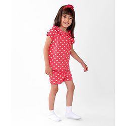 Babyhug Cotton Knit Single Jersey Half Sleeves Night Suit With Polka Dots Print - Red
