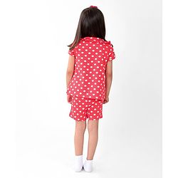 Babyhug Cotton Knit Single Jersey Half Sleeves Night Suit With Polka Dots Print - Red