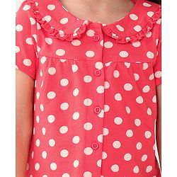 Babyhug Cotton Knit Single Jersey Half Sleeves Night Suit With Polka Dots Print - Red