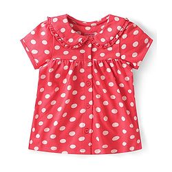 Babyhug Cotton Knit Single Jersey Half Sleeves Night Suit With Polka Dots Print - Red