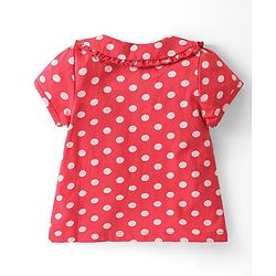 Babyhug Cotton Knit Single Jersey Half Sleeves Night Suit With Polka Dots Print - Red
